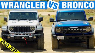 2024 Jeep Wrangler vs Ford Bronco Comparison Test  OffRoad Capability Interior Overview amp More [upl. by Lohcin]