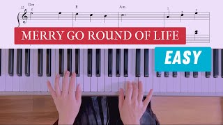 MerryGoRound of Life easy piano sheet Howl’s Moving Castle  Joe Hisaishi  eva phantran [upl. by Porush]