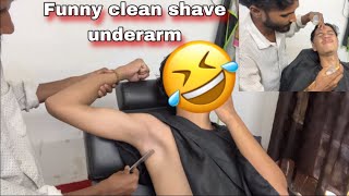 Funny clean shave underarm shave straight razorbeard shave razor hair cutting hairstyle barber [upl. by Ardehs]