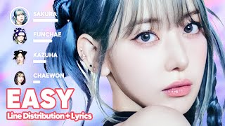 LE SSERAFIM  EASY Line Distribution  Lyrics Karaoke PATREON REQUESTED [upl. by Ainevul457]