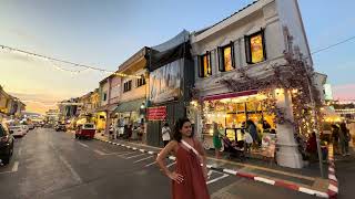 Phuket Old Town  Thalang Road  brilliant sunset walking [upl. by Ahsercul881]