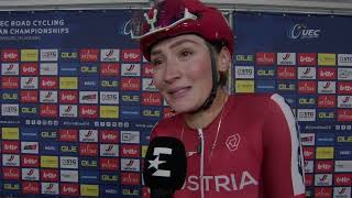 Kathrin Schweinberger  Interview at the finish  UEC Championships LimbourgFlanders 2024 [upl. by Neron]