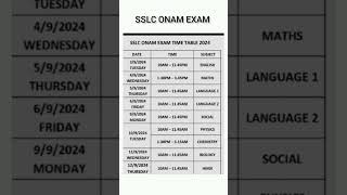 SSLC ONAM EXAM TIME TABLE EXAM 2024 shorts timetable 2024 [upl. by Sirtimed824]