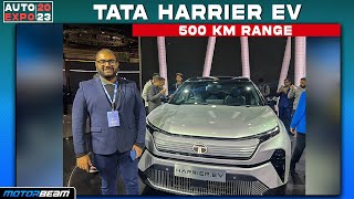 Tata Harrier EV With AWD amp 500 KMs Range  2023 Auto Expo  MotorBeam [upl. by Riplex]