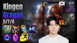 Kingen Top Gragas vs Camille lol KR solo rank Full Game 1423  킹겐 그라가스 vs 카밀 [upl. by Evad]