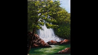 Malen mit Acryl Einfacher Wasserfall  Landschaft malen [upl. by Cicily]