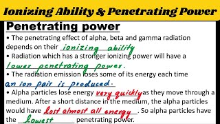 Ionizing Ability amp Penetrating Power  Radioactivity Part 3 [upl. by Enaira]