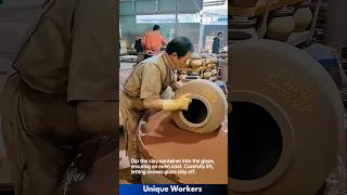 Manual glazing of clay containers  The workers do their job perfectly  machine shorts [upl. by Dacy]