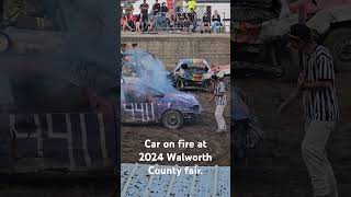 2024 demolition derby Walworth County fair car fire [upl. by Amron]