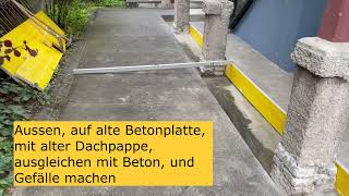 Auf alte Betonplatte mit alte Dachpappe ausgleichen mit Beton und Gefälle machen [upl. by Enaols]