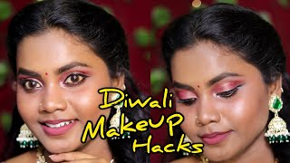 Diwali Makeup look using Hacks😍with affordable products  Longstay baseface lifting hacks makeup [upl. by Hadwin]