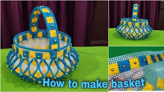 fooldali banane ka tarika How to make plastic canvas basket handmade craft home decorations [upl. by Ahtekahs]