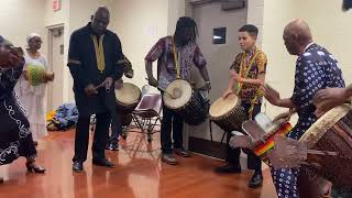 Kwame playing djembe with community drum babas at repast for Susan Roberta Jones Johnson [upl. by Laural883]