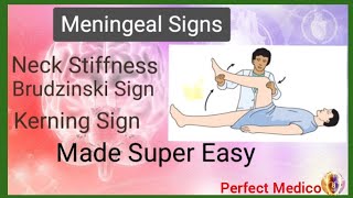 Meningeal Signs Nuchal Rigidity Brudzinke Sign Kerning Sign Made Easy [upl. by Lovering849]