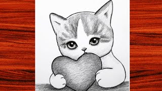 How to Draw a Cute Kitten in Pencil  Pencil Drawing of a Cat Picture [upl. by Esau]