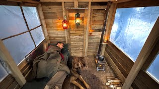 Winter Camp in a Wooden Cabin  Alone with my Dog in ter Off Grid Pallet Wood Cabin [upl. by Merp]