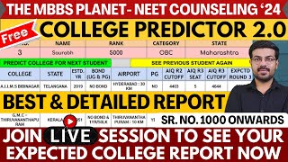 NEET 2024 COUNSELING LATEST NEWSDAY 423 JULYLIVE COLLEGE PREDICTOR 20 REPORT FROM NO 1000 [upl. by Eadie800]