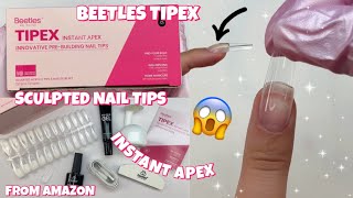 TRYING BEETLES TIPEX INSTANT APEX SCULPTED FULL COVER NAIL TIPS amp SOLID GLUE GEL KIT FROM AMAZON [upl. by Ladnyc]