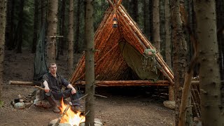 How to Alone Build BEST Bushcraft AFrame SHELTER Ever  Amazing Forest House  ASMR [upl. by Enialahs47]