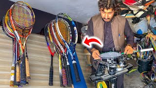 Amazing Process of Badminton Rackets Repairing  How to String a Professional Badminton Racket [upl. by Heriberto]