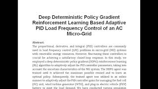 Deep Deterministic Policy Gradient Reinforcement Learning Based Adaptive PID Load Frequency Control [upl. by Denney322]