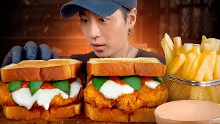 ASMR MUKBANG CHICKEN PARMESAN SANDWICH amp FRIES  COOKING amp EATING SOUNDS  Zach Choi ASMR [upl. by Nnyleimaj]