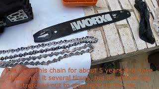 Worx 20 Volt Cordless 🪚Chainsaw 3229 🪚 chain replacement upgraded chain length from 10quot to 14quot [upl. by Euqilegna542]