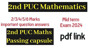 2nd PUC Maths Mid term exam important questions and answers 2024  2nd PUC Maths passing capsule [upl. by Barbe]