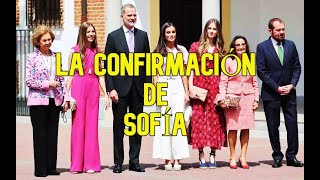 ✅La infanta Sofía celebra su Confirmación en familia y con look rosa cut out 👑 [upl. by Kynan]