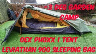 OEX Phoxx 1 Tent and Leviathan 900 Sleeping Bag review  sub zero garden camp [upl. by Brawley]