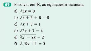 EQUAÇÕES IRRACIONAIS questão 69  quotResolva as equações irracionaisquot [upl. by Gilbertson423]