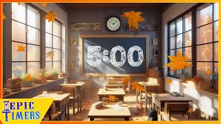 5 Minute Countdown Timer with Relaxing music Fall Classroom Scene [upl. by Love]