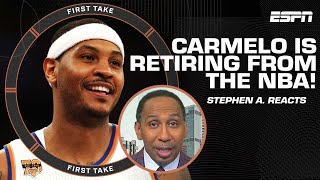 Stephen A Smith reacts to Carmelo Anthony announcing his retirement from the NBA  First Take [upl. by Vasya743]