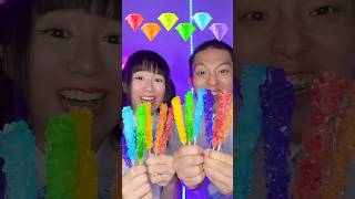 Rainbow Rock Candy Challenge ASMR🥵Diamond Food Emoji asmr mukbang [upl. by Ahcsrop]