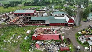 Aerial view of tornado damage at Mammosers Farm in Eden [upl. by Joashus]