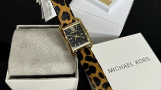 Распаковка часов MICHAEL KORS Monroe GoldTone and Leopard Print Calf Hair Watch brown [upl. by Lilia]