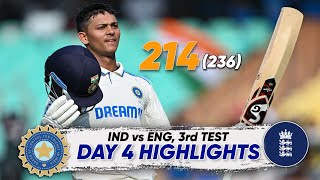 India Vs England 4th Test Day 3 Highlights 2024  Yashasvi Jaiswal 214 Runs In 236 Balls Highlights [upl. by Fogg]