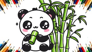 How to Draw Cute Panda Bamboo Step By Step  Digital ART [upl. by Anurb617]