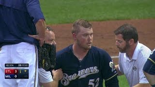 STLMIL Nelson hit in head by liner exits in 3rd [upl. by Teresa]