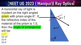 A horizontal ray of light is incident on the right angled prism with prism angle 6° If the refracti [upl. by Allenaj581]