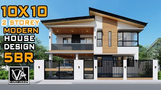 10X10 2 STOREY HOUSE DESIGN 100SQM 5 BEDROOM [upl. by Anerev303]