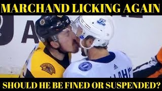 Brad Marchand Licking  Should he be fined or suspended [upl. by Aisirtap]