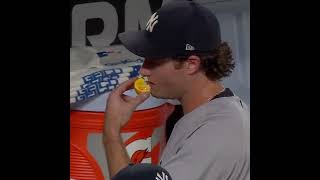 Gerrit Cole destroys fruit in between innings in Yankees dugout [upl. by Hpotsirhc944]