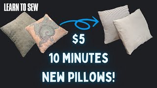 How to sew a pillow cover to Transform ANY Pillow on a budget  Learn to Sew a Pillow Cover [upl. by Eilrak]