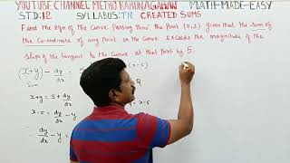 12th STD MATHS CREATED SUM IMPORTANT Find eqn curve passing thro 02 gn that sum of coordinate [upl. by Anniroc]