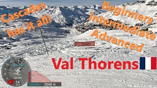 4K Skiing Val Thorens Les3Vallées Cascades Beginners Intermediate Advanced France GoPro HERO11 [upl. by Shamma]