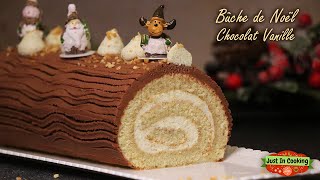 ❅ Recette de Bûche de Noël Roulée Chocolat Vanille ❅ [upl. by Ialocin273]