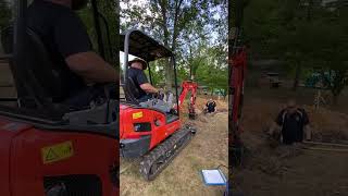 Kubota kx018 mini excavator trenching Kubota b26 grading and were getting ready to install pipe [upl. by Nitsrik]