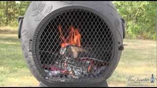 Yule Log Fire in a Blue Rooster Dragonfly Cast Aluminum Chiminea [upl. by Noir359]