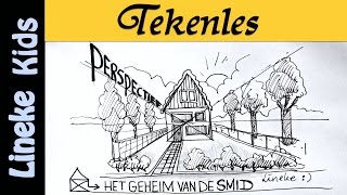 Hoe teken je een HUIS 1 punt perspectief  tekenles  10 [upl. by Fidelia]